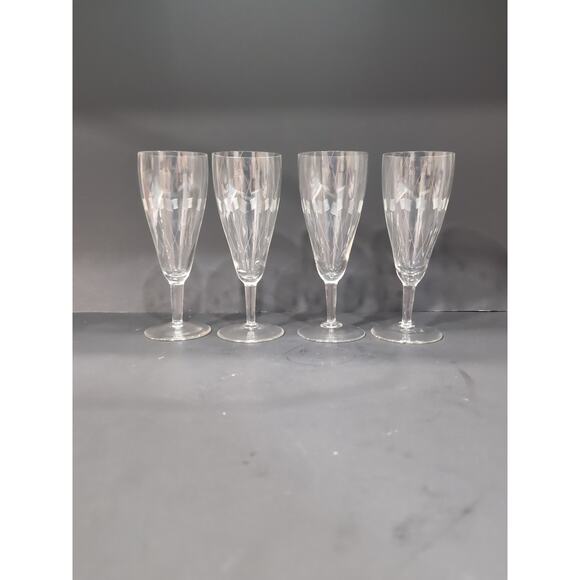 Art Deco Clear Glass Cocktail Goblets, Set of 4 Etched Glasses, Vintage Glasses - Picture 2 of 9